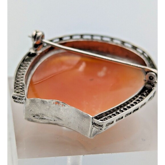 Vintage Sterling Silver 925 Shell Cameo Carved Brooch Horseshoe Shape Rare - Picture 12 of 16